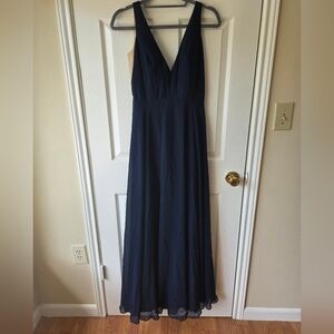 Jenny Yoo Navy V-Neck Chiffon Maxi Dress
